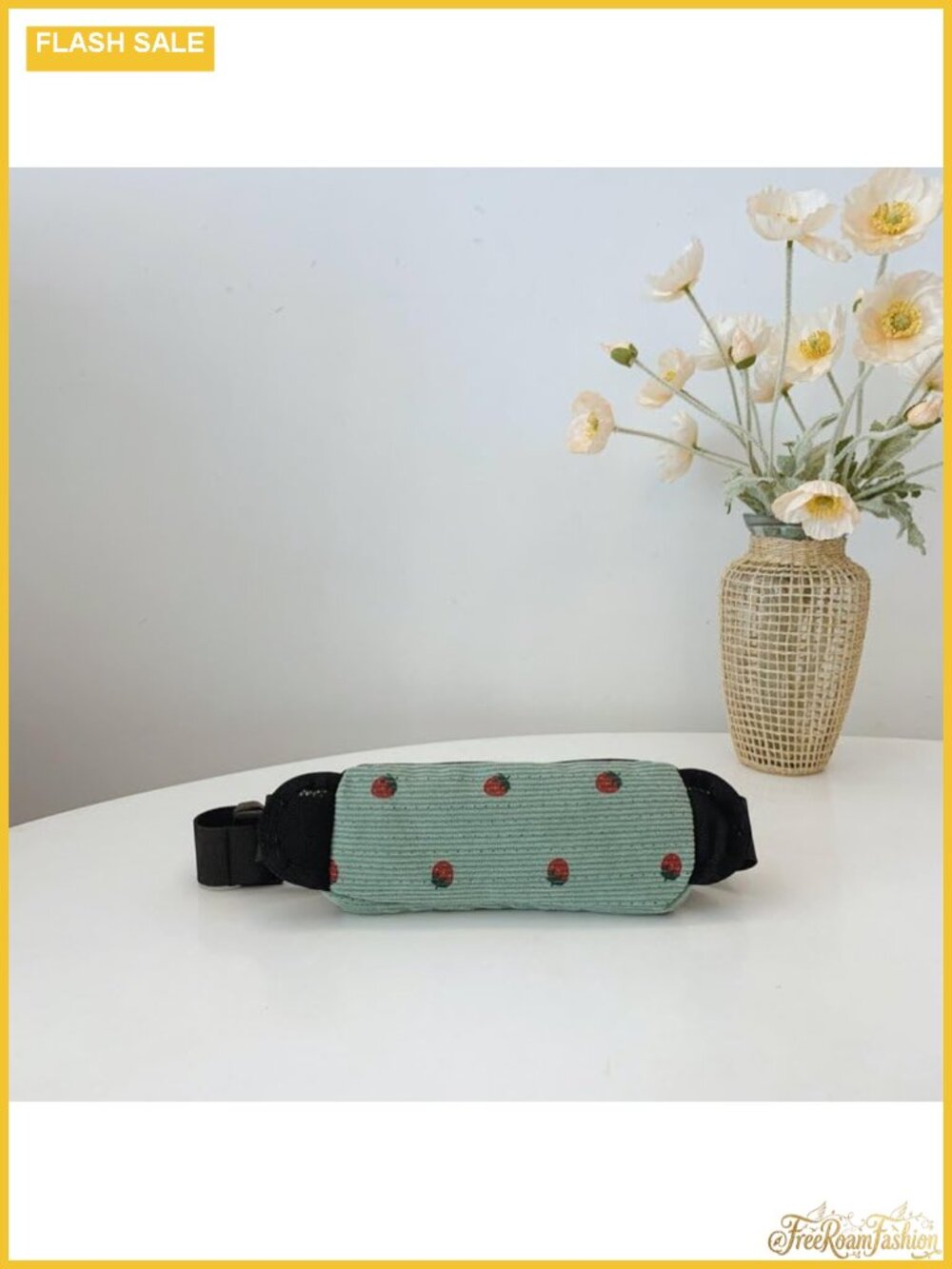 Corduroy Sling Fanny Pack Strawberry Print Mini Cylinder Crossbody Bag